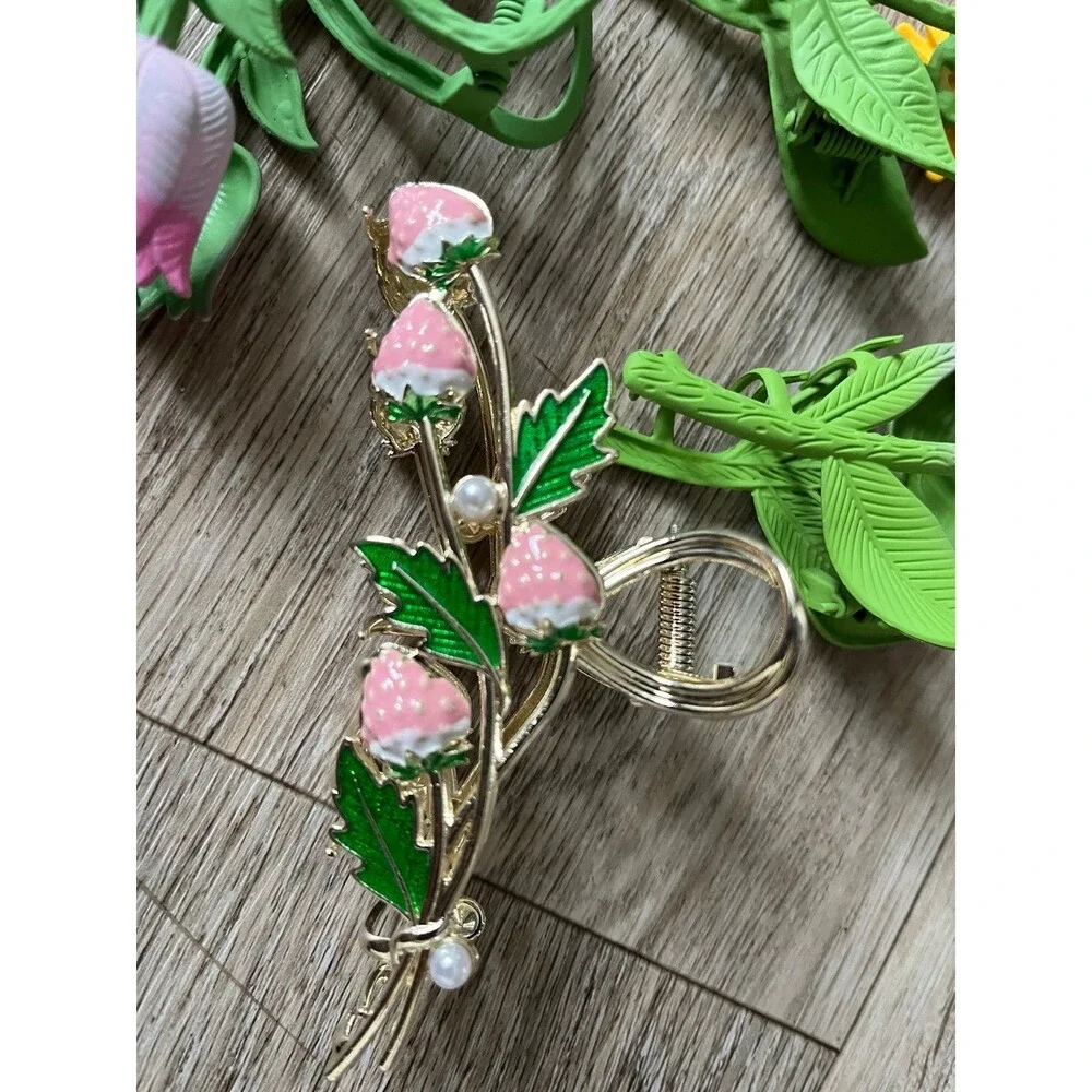 4Pcs Flower Metal Claw Hair Clip Womens  Girls Tulip Sunflower Strawberry 4 Sets
